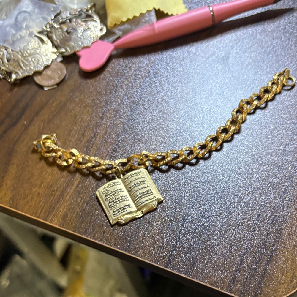 Gold Tone Book Charm Bracelet